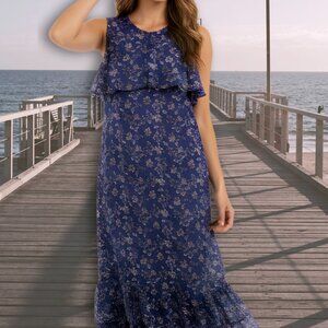 Mason & Belle Blue Floral Maxi Dress Boho Tiered Medium
